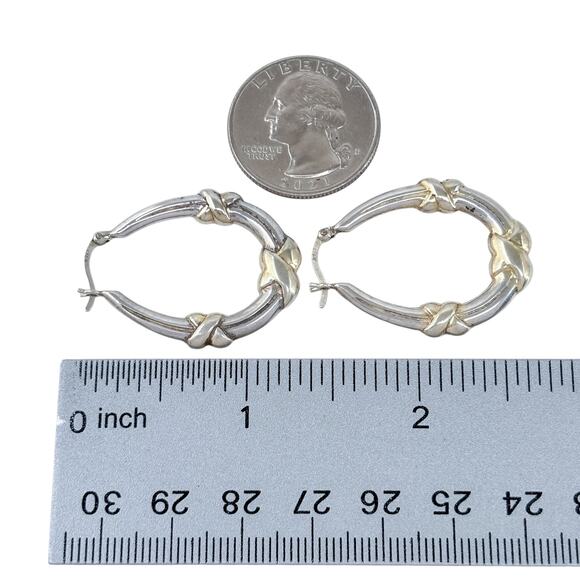 Estate Sterling Silver 925 Creole Gold-Tone Knot Hoop Earrings - Picture 6 of 7